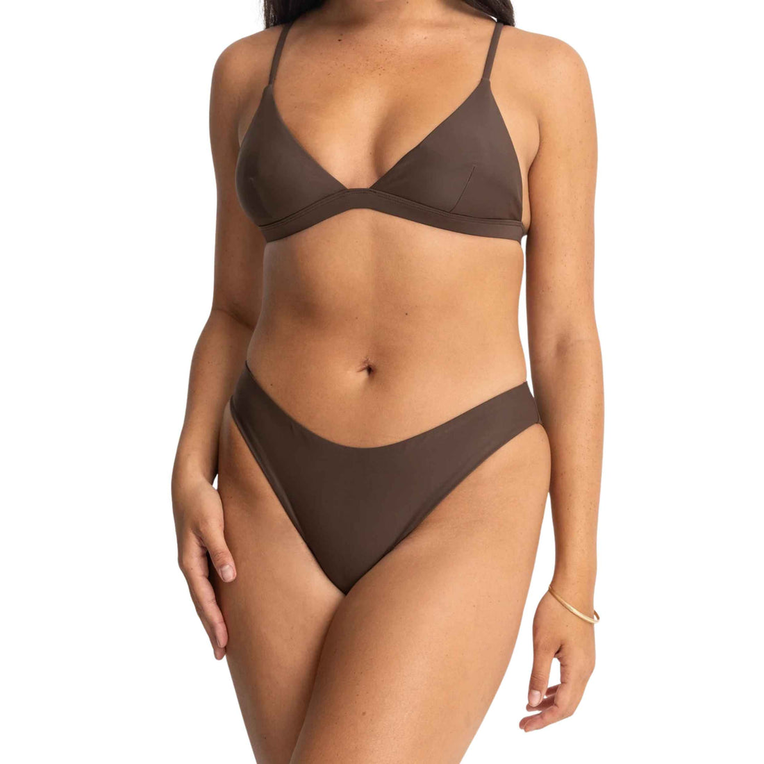 Rhythm Classic Holiday Bikini Pant in Chocolate with a mid-rise fit and medium coverage, available at Freeride Surf & Skate NZ.