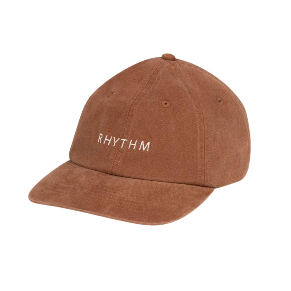 Rhythm Essentials Cap Chocolate – cotton canvas cap with embroidered logo and adjustable metal slider, available at Freeride Surf & Skate NZ.