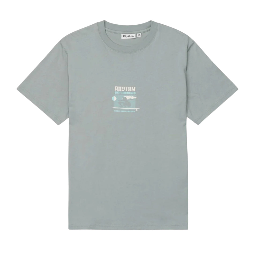 Rhythm Men’s Slide Tee in Seafoam with chest print, available at Freeride Surf & Skate NZ.