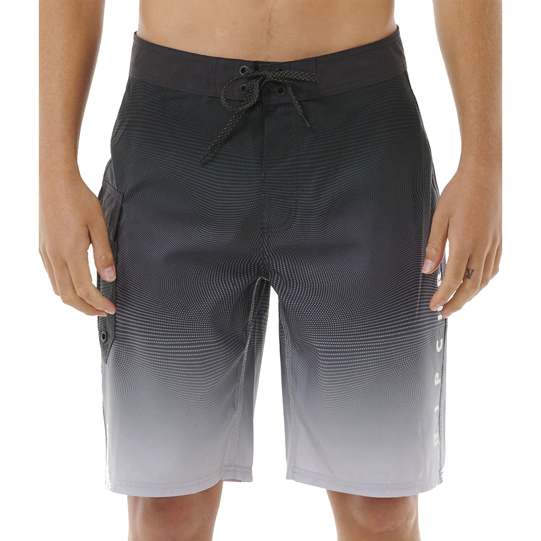 Rip Curl Shock 21" Boardshort in Black with engineered print, regular fit and side flap pocket.