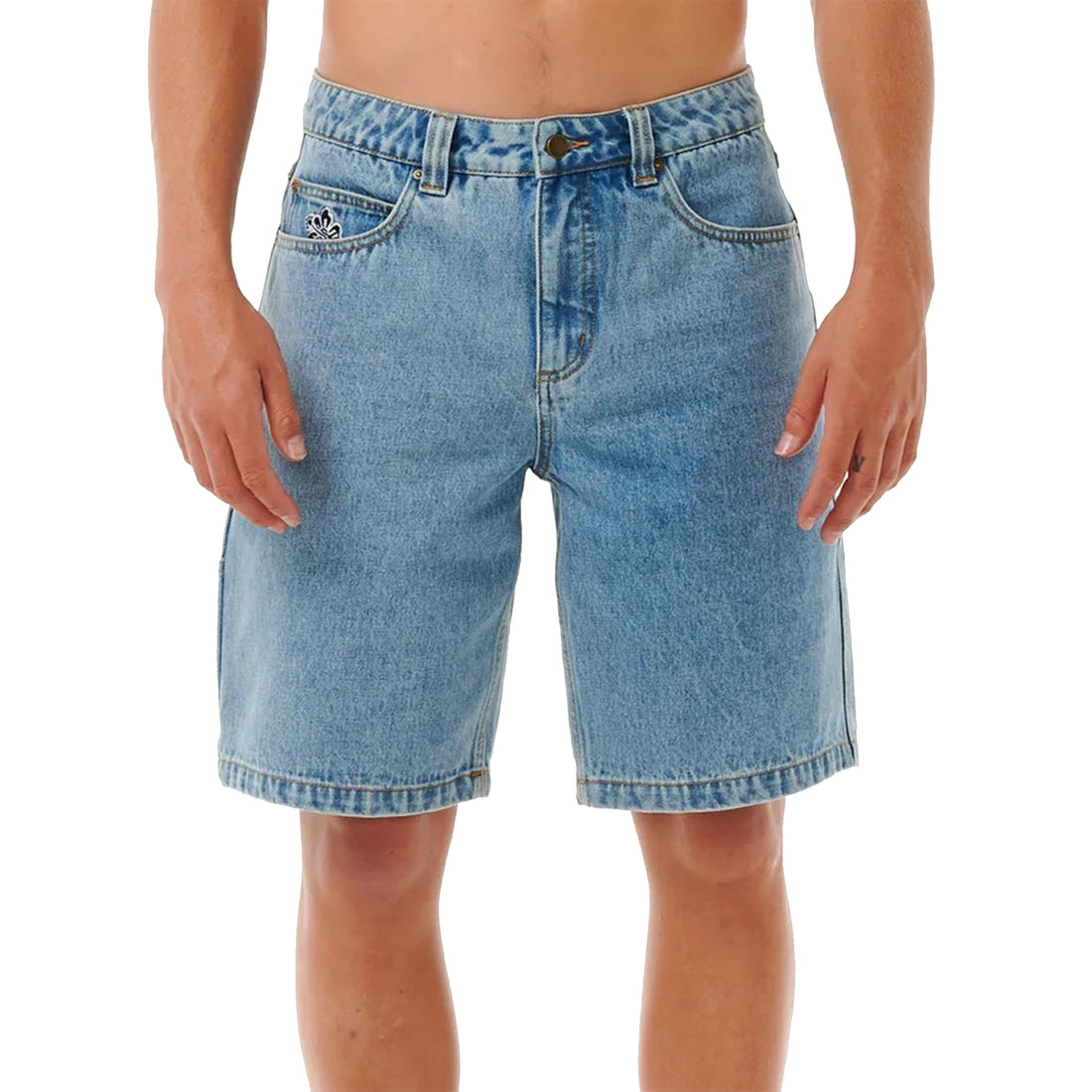Rip Curl Super Computer Denim Walkshort in Washed Blue with relaxed fit, long 21" outseam and denim construction.