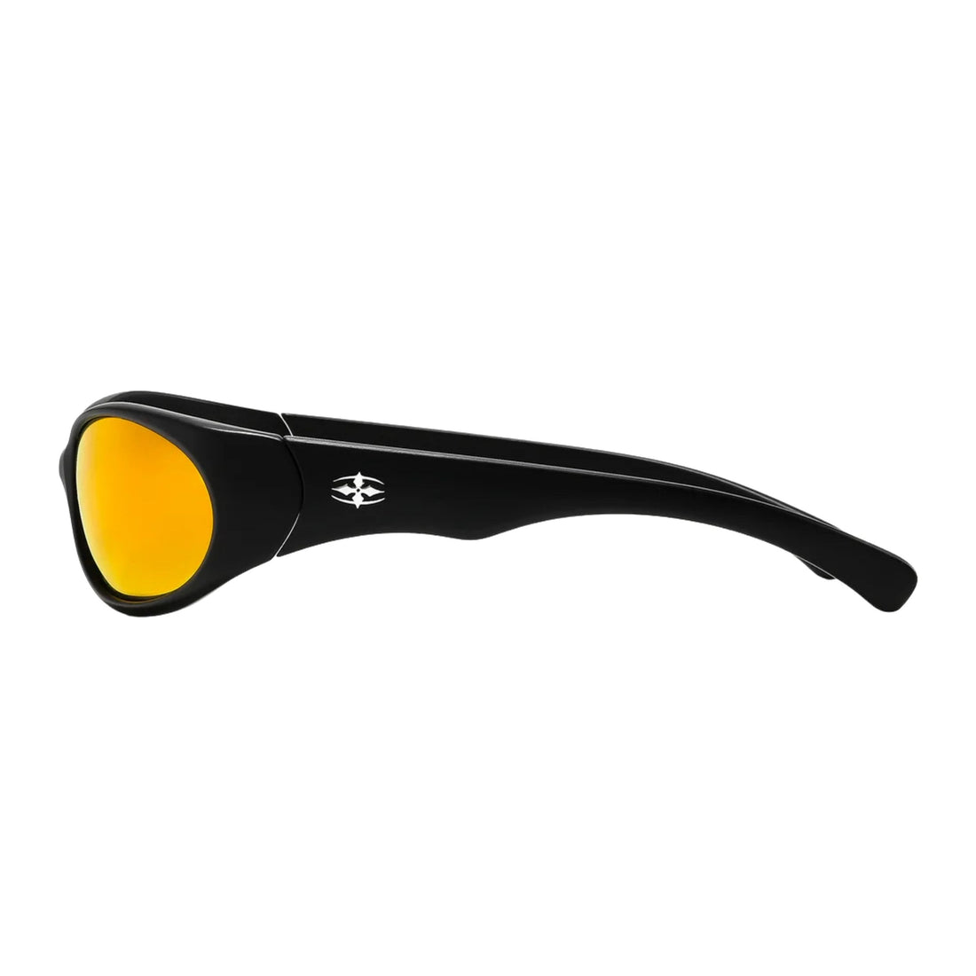 Ritual Demon Speed Sunglasses in matte black with orange reflective wraparound lens, available at Freeride Surf & Skate NZ.