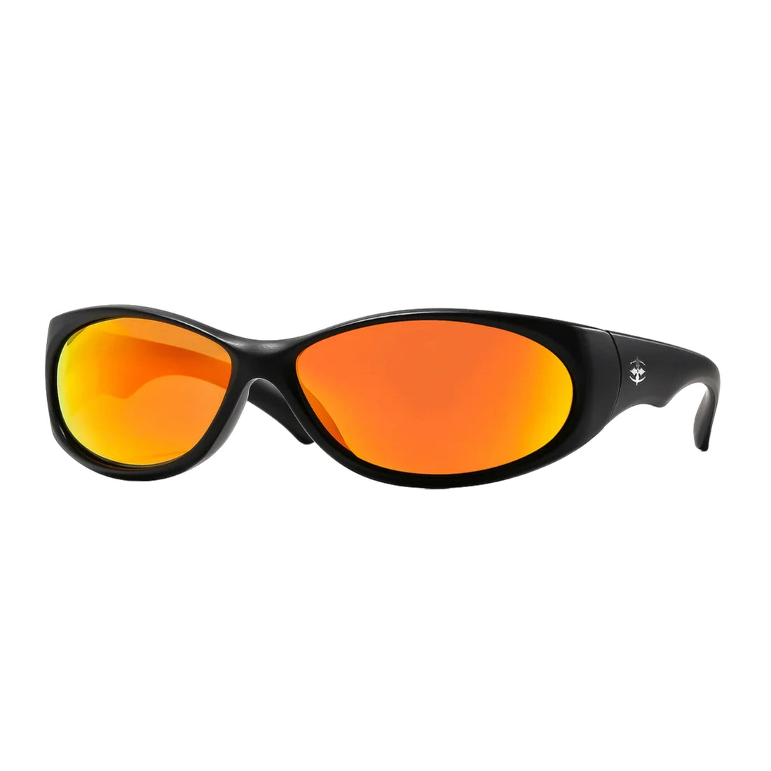 Ritual Demon Speed Sunglasses in matte black with orange reflective wraparound lens, available at Freeride Surf & Skate NZ.