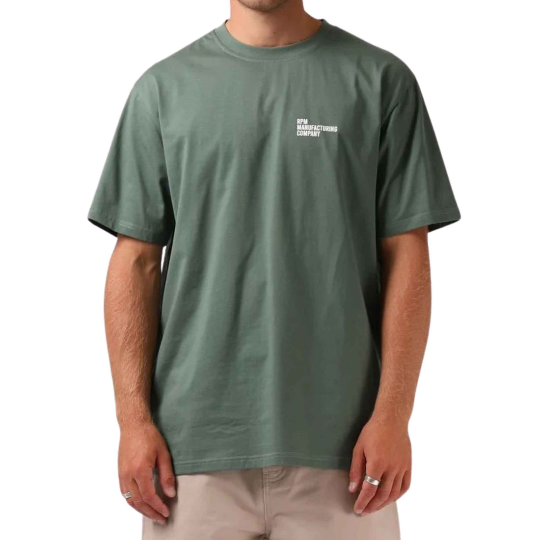 RPM Men's Base Tee in Green with short sleeves, crew neckline and high-density RPM logo print on the chest.