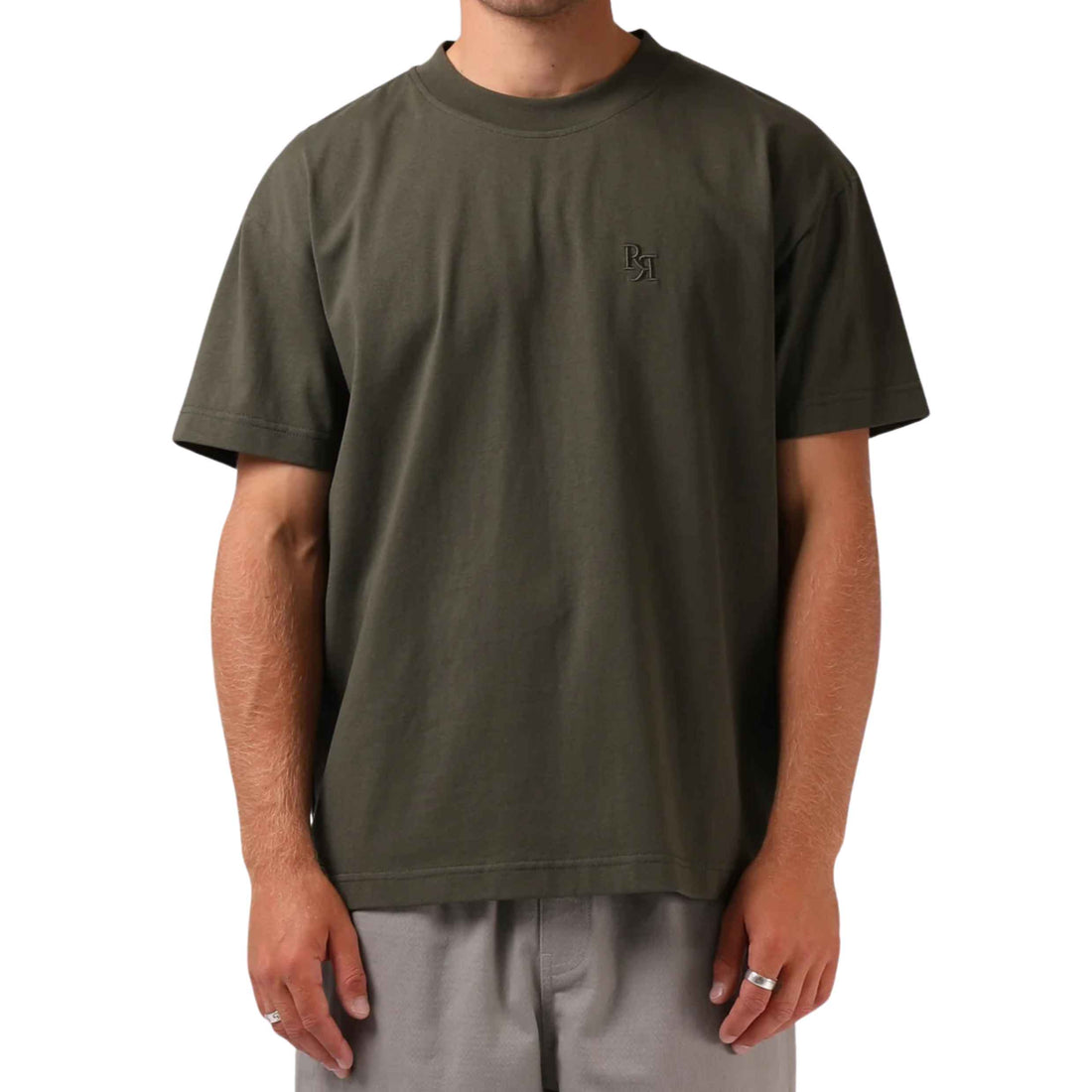 RPM Men's Form Tee in Olive Green with a slim fitted silhouette, short sleeves and embroidered RPM branding on the chest.