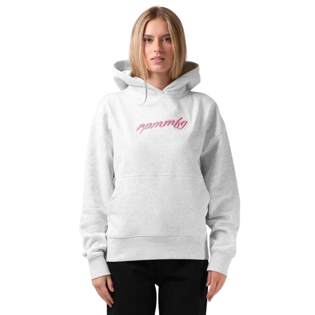 RPM Women's Flow Oversized Box Hood in White Marl with a grey and white marled finish and relaxed oversized fit.