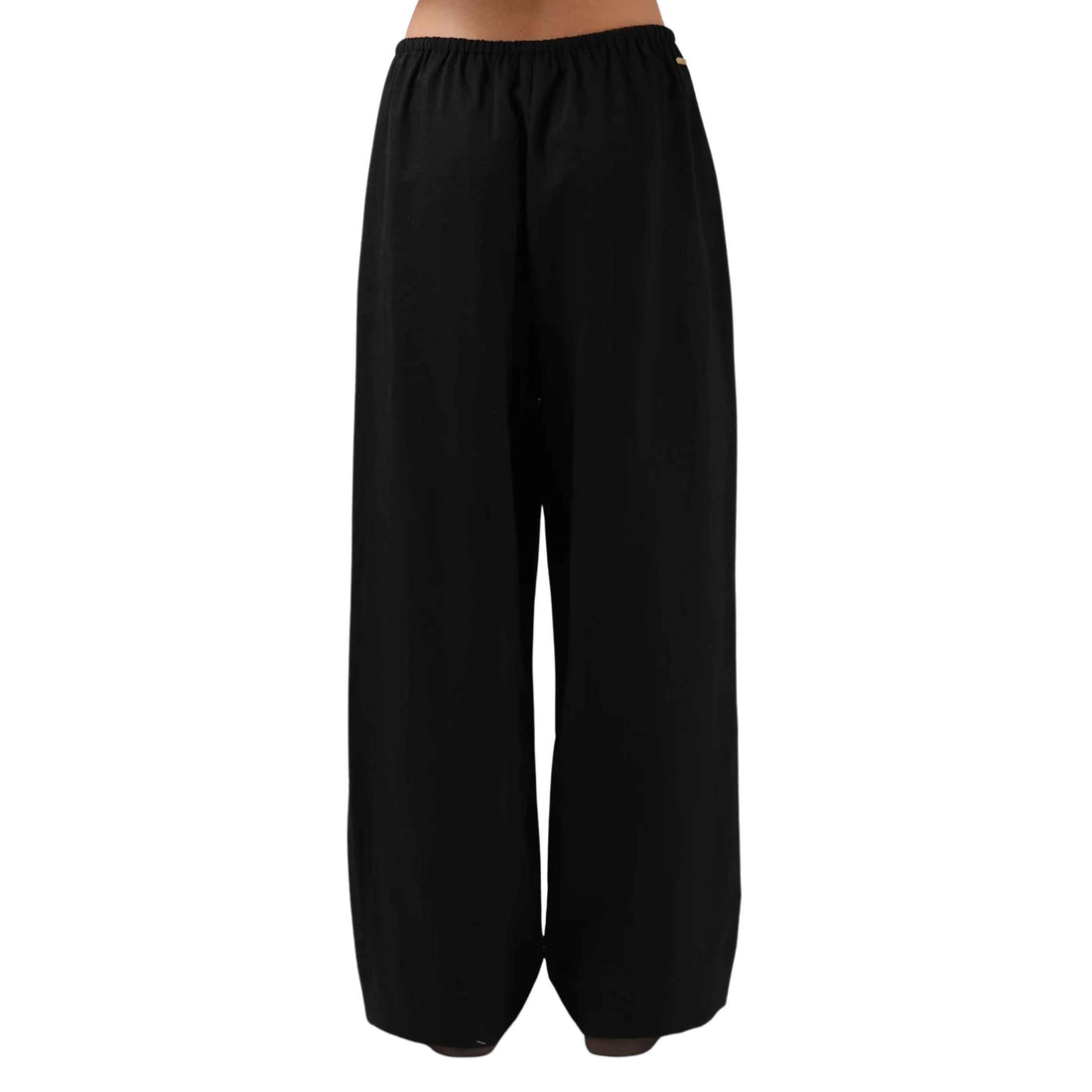 RPM Women's Norma Pant in Black with a relaxed wide-leg fit, full-length leg and elasticated drawcord waistband.