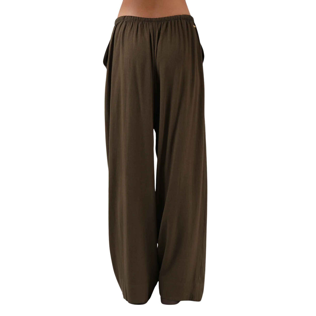 RPM Women's Norma Pant in Olive with a relaxed wide-leg fit, full-length leg and elasticated drawcord waistband.