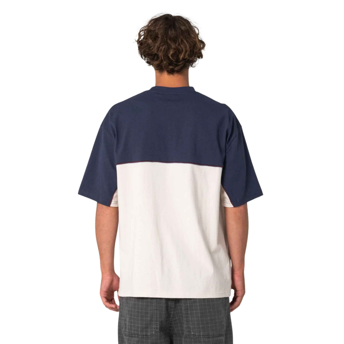 Rusty Infinity Short Sleeve Tee in Cream featuring oversized R2K fit, Y2K-inspired panel construction, piping details and Rusty chest print, available at Freeride Surf & Skate NZ.