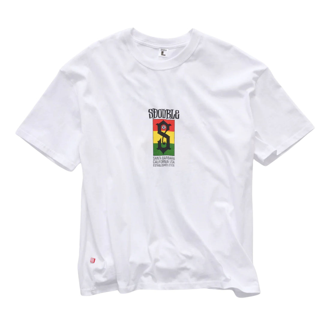 S Double Roots Flag T Shirt white cotton tee available at Freeride Surf & Skate NZ.