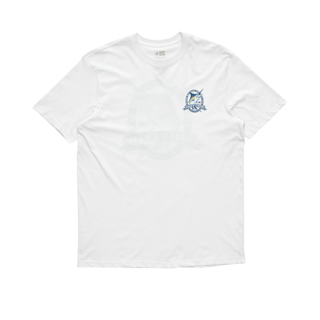 Salty Crew Bill Club Premium T-Shirt in White with printed graphic, available at Freeride Surf & Skate NZ.
