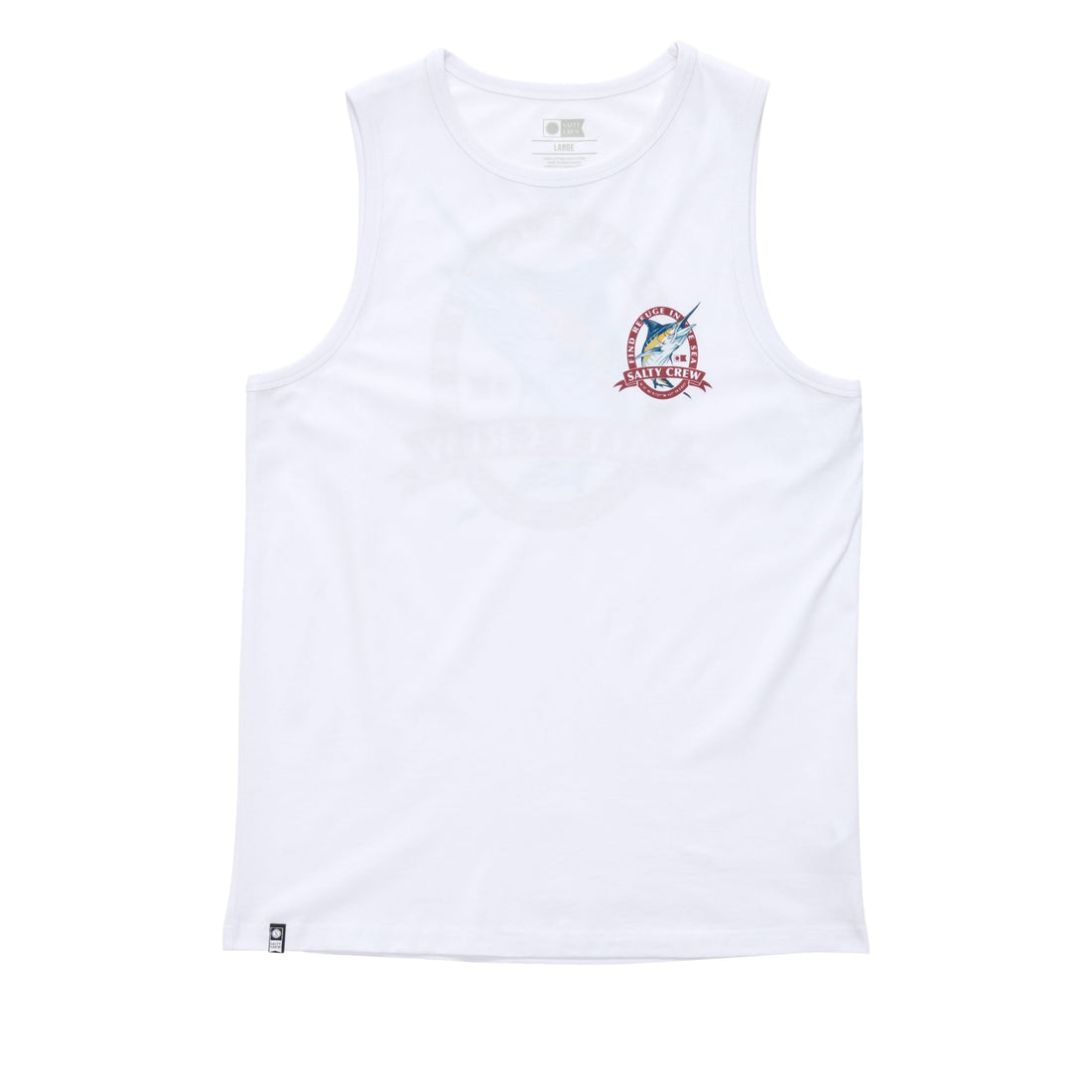Salty Crew Bill Club Regular Tank in White with printed graphic, available at Freeride Surf & Skate NZ.
