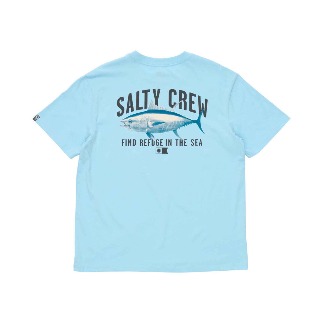 Salty Crew Bitmap Classic Tee in Clear Sky featuring front and back screen printed Bitmap graphics, soft-spun 180gsm cotton jersey and sleeve label, available at Freeride Surf & Skate NZ.