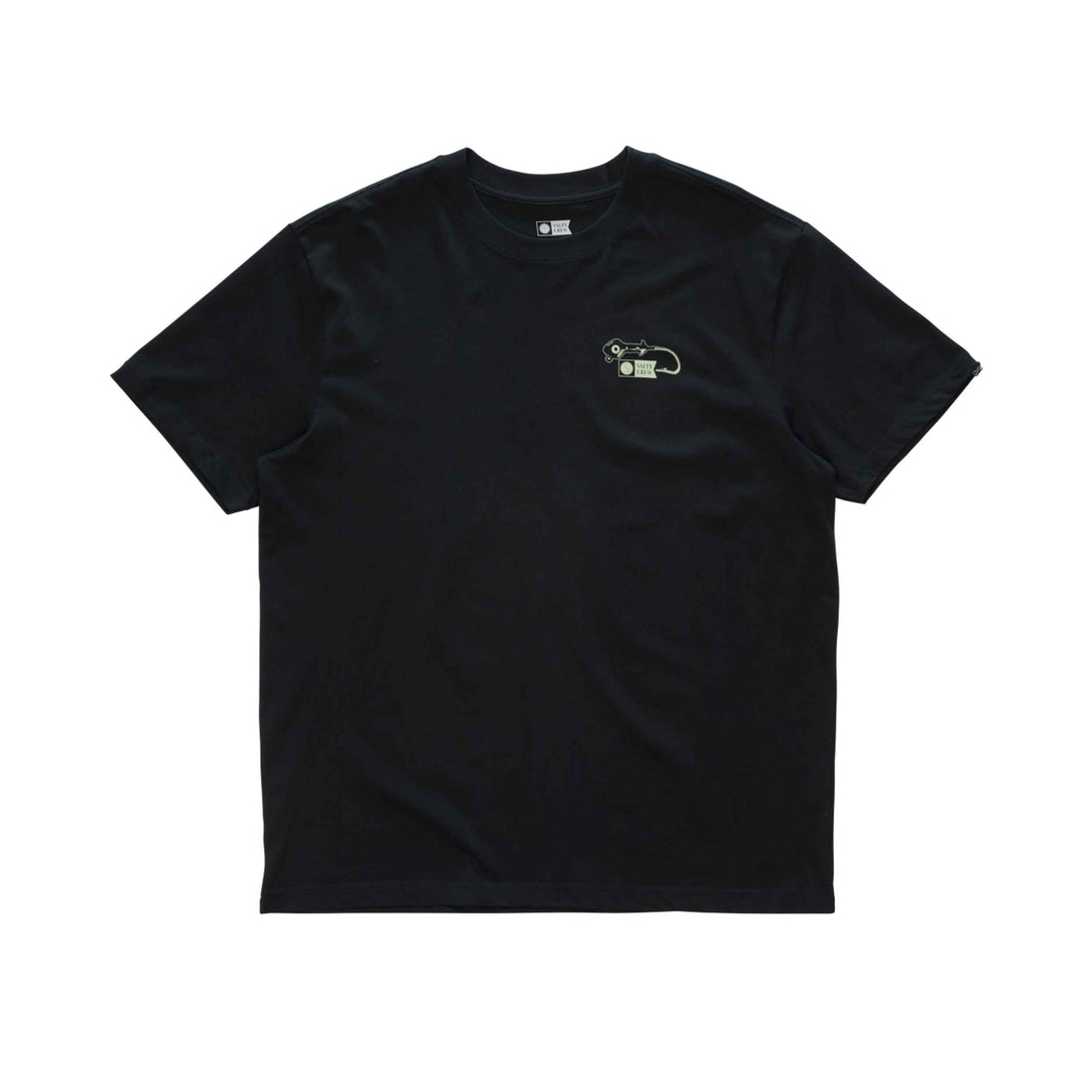 Salty Crew Fish Gear Classic Tee in Black featuring front and back screen printed graphics, soft-spun cotton jersey and sleeve label, available at Freeride Surf & Skate NZ.