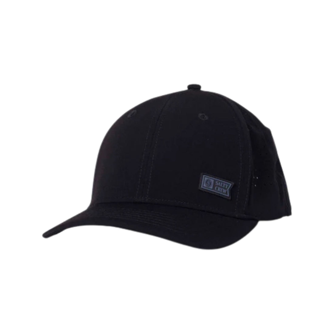 Salty Crew Lowdown snapback cap in navy with water-resistant fabric and rubber patch logo, available at Freeride Surf & Skate NZ.