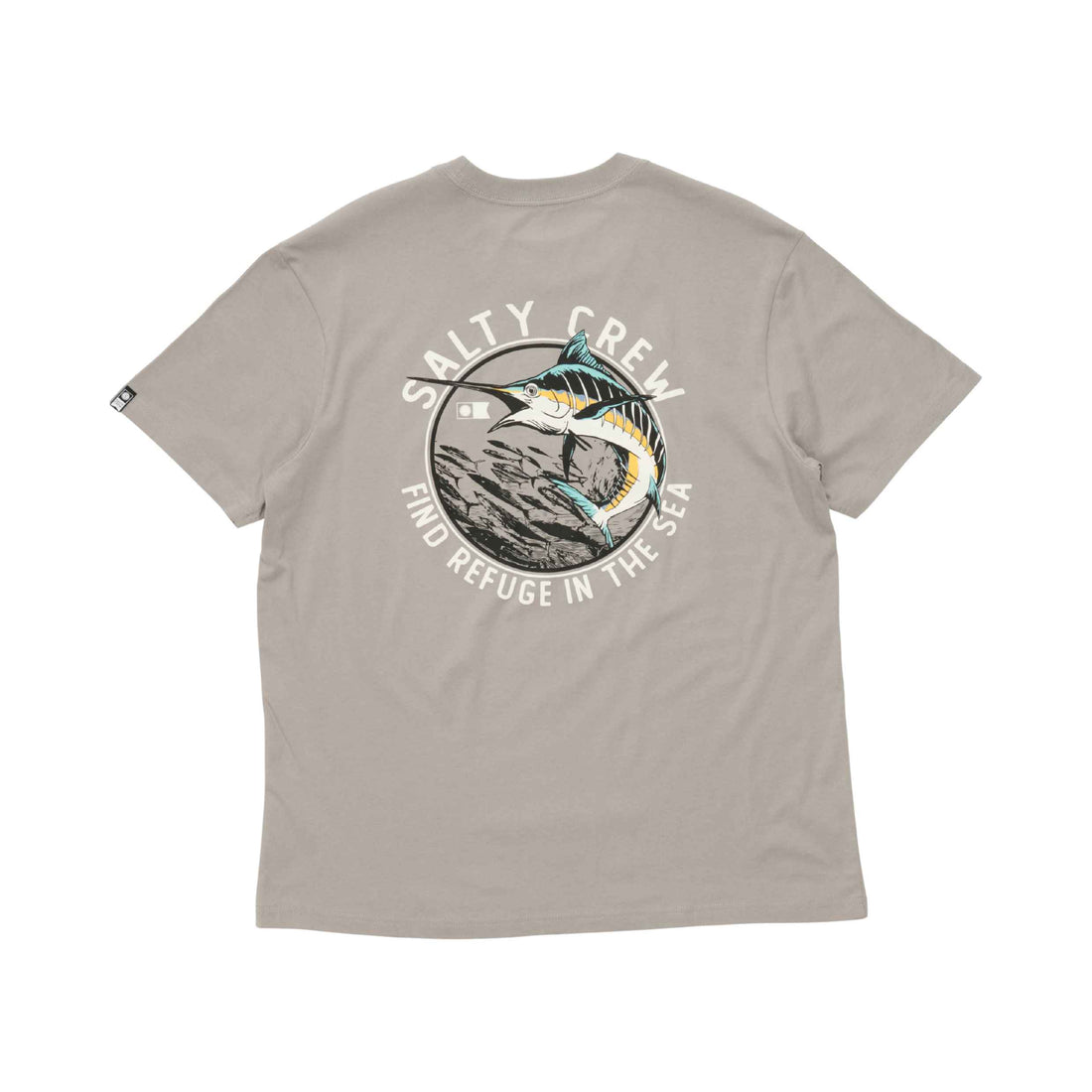 Salty Crew Schooled Premium Tee in Sharkskin with front and back screen-printed graphics, available at Freeride Surf & Skate NZ.