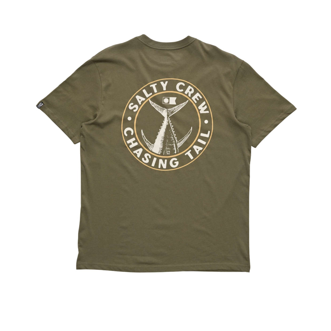 Salty Crew Tailgate Premium T-Shirt in Dusty Olive with printed graphic, available at Freeride Surf & Skate NZ.