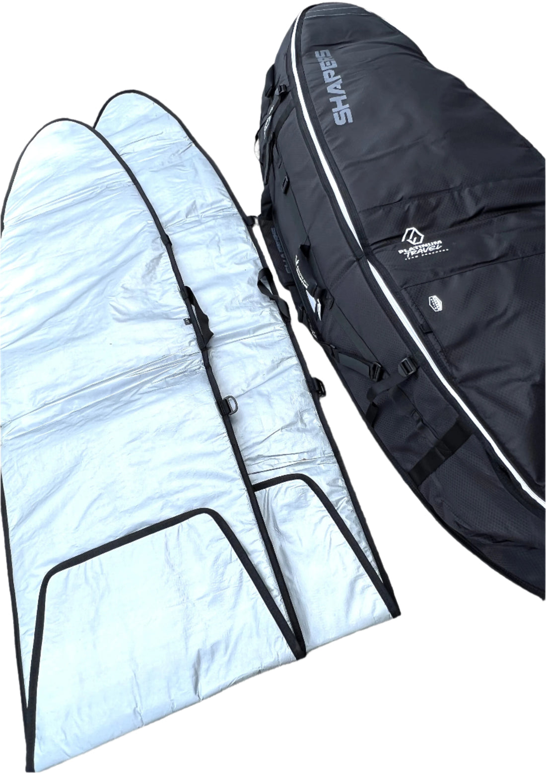 Shapers 6 foot 7 platinum 3 to 5 board surfboard travel bag heavy duty board bag available at Freeride Surf & Skate NZ.