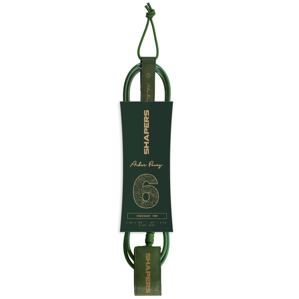 Shapers 6ft Ultra Lite Asher Pacey surf leash in Forest Green, available at Freeride Surf & Skate NZ.