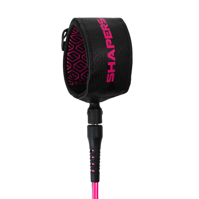 Shapers 6ft Ultra Lite Regular surf leash in pink with slimline performance design, available at Freeride Surf & Skate NZ.