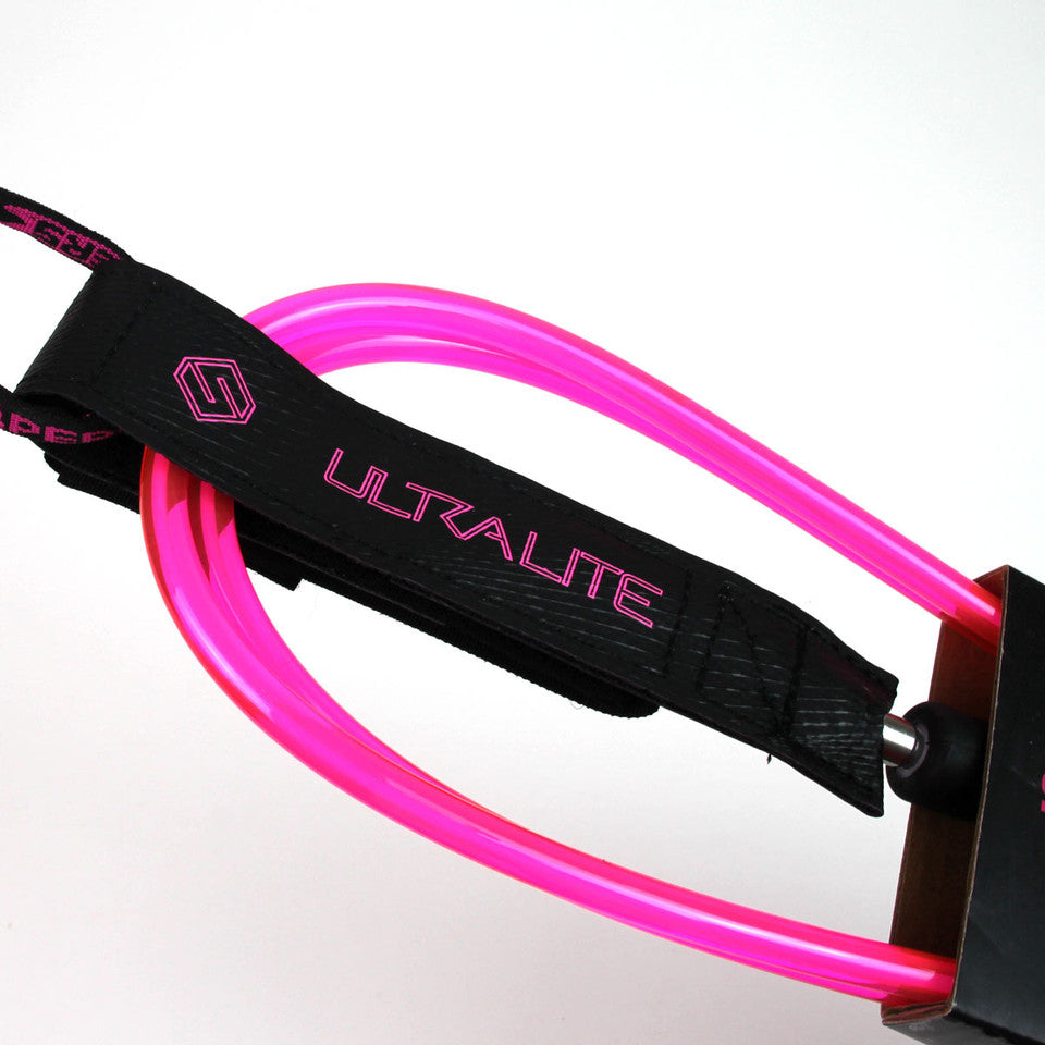 Shapers 6ft Ultra Lite Regular surf leash in pink with slimline performance design, available at Freeride Surf & Skate NZ.