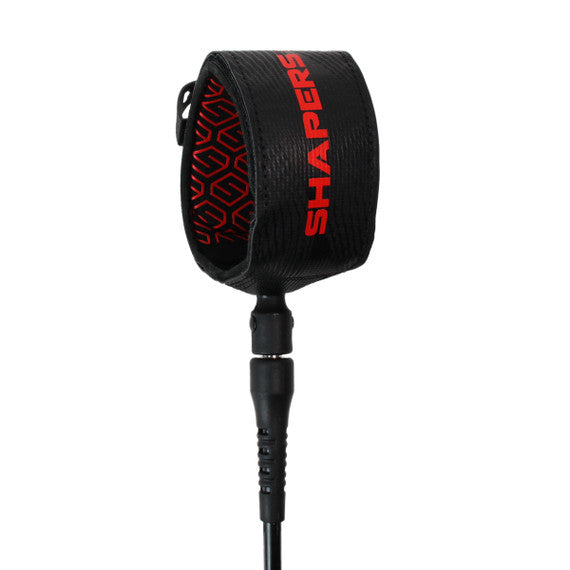 Shapers 6ft Ultra Performance surf leash in black and red with slimline design, available at Freeride Surf & Skate NZ.