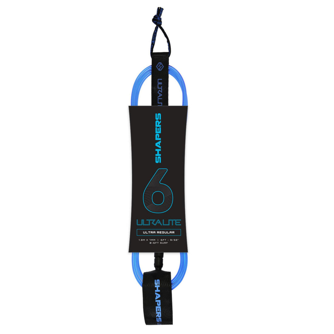 Shapers 6ft Ultra Performance surf leash in blue with slimline design, available at Freeride Surf & Skate NZ.