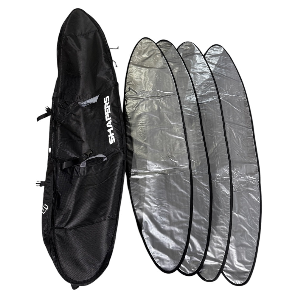 Shapers 7 foot platinum 3 to 5 board surfboard travel bag heavy duty board bag available at Freeride Surf & Skate NZ.