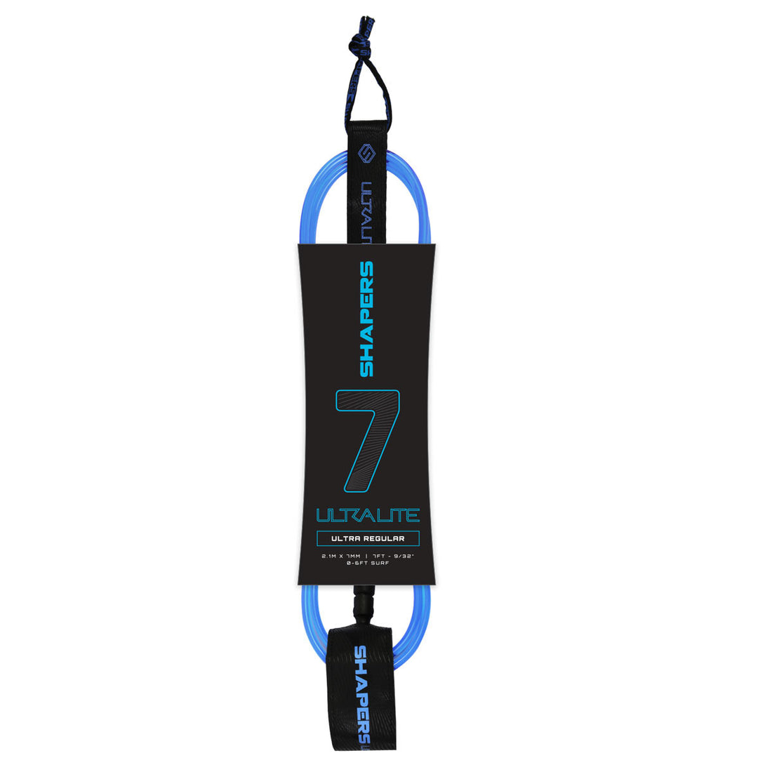 Shapers 7ft ultra performance surf leash in blue with slimline design, available at Freeride Surf & Skate NZ.