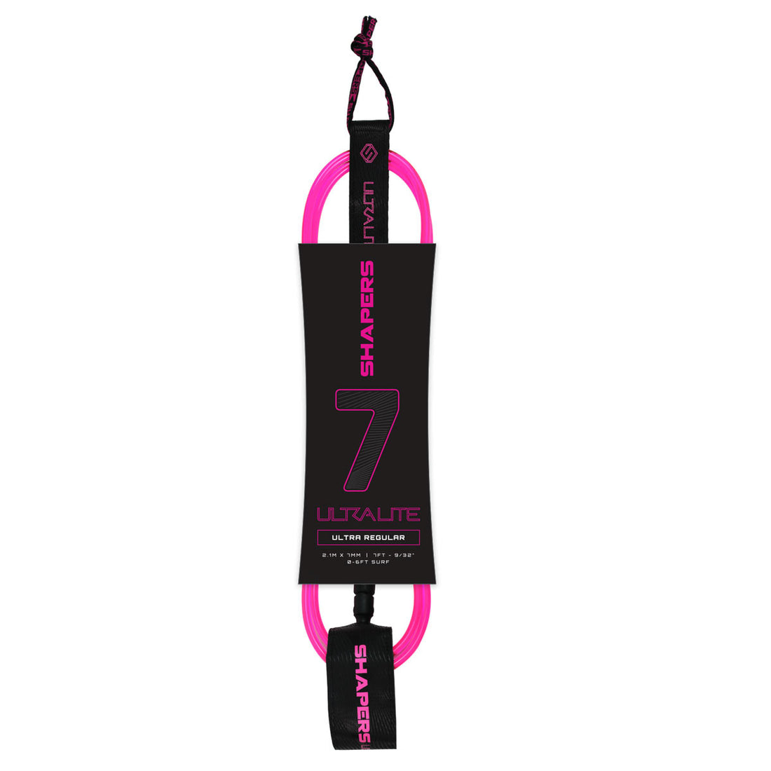 Shapers 7ft ultra performance surf leash in pink with slimline design, available at Freeride Surf & Skate NZ.