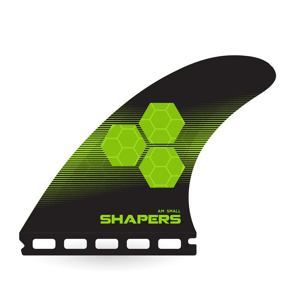 Shapers AM3 Small Corelite Green Black thruster fin set for Futures system at Freeride Surf & Skate Auckland NZ