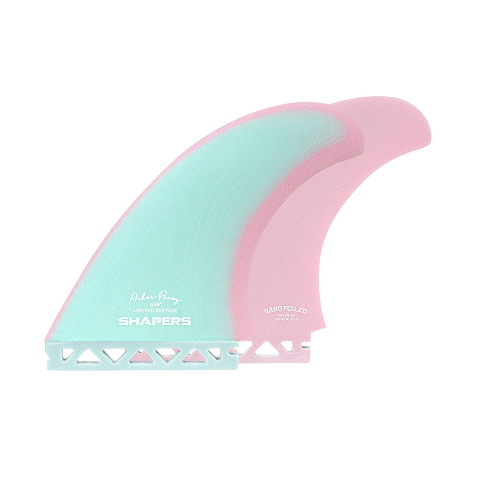Shapers Asher Pacey 5.59 Cotton Candy twin fin plus stabiliser single tab available at Freeride Surf & Skate NZ.