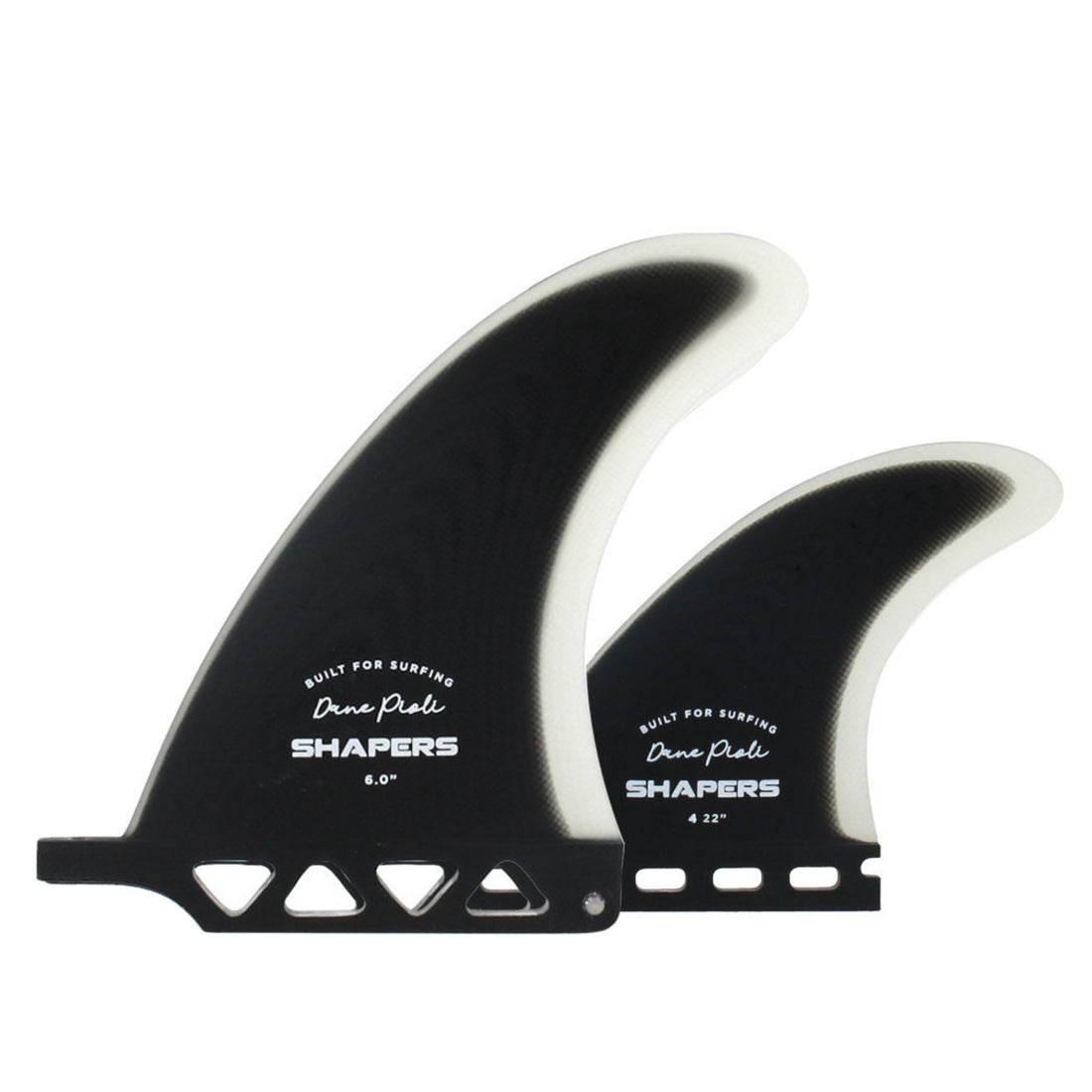 Shapers Dane Pioli 6.0" longboard fin 2+1 set black clear centre fin and single tab side fins for longboard fin box surf shop Auckland NZ