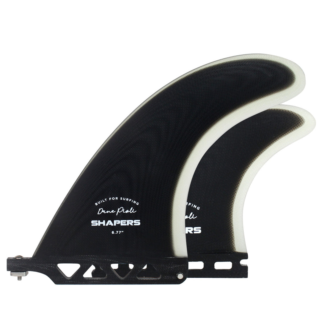 Shapers Dane Pioli 6.77" longboard fin 2+1 set black centre fin and Shapers2 side fins for longboard fin box surf shop Auckland NZ