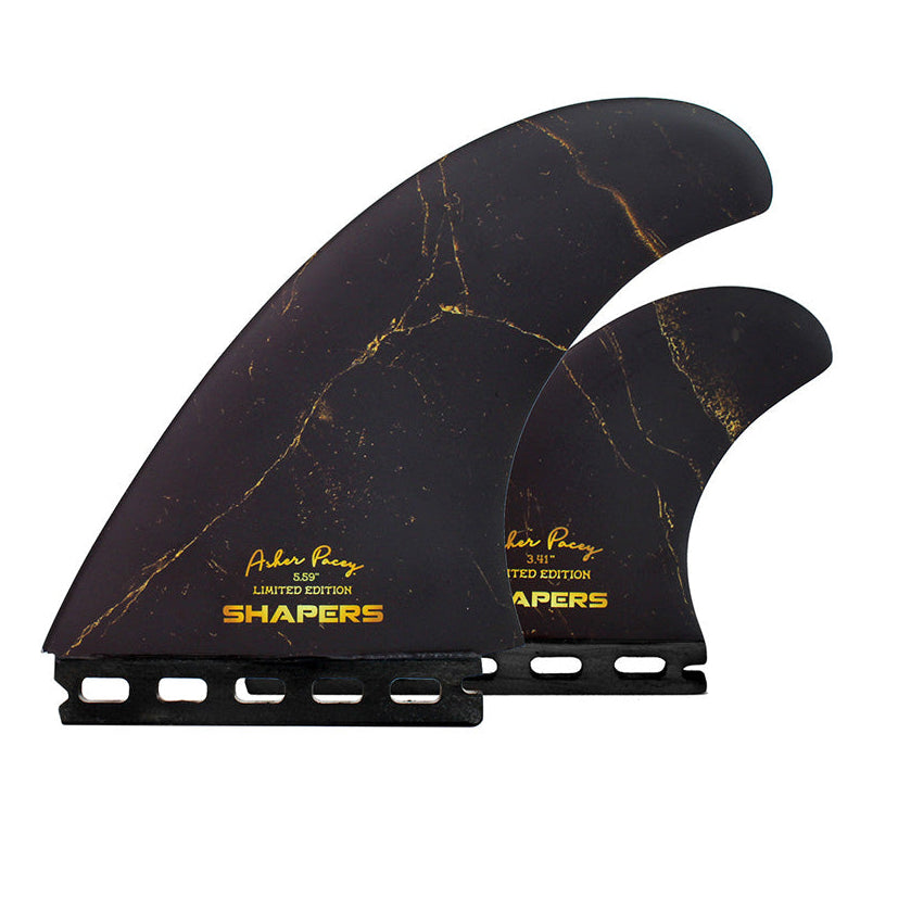 The AP5.59” Twin Fin sets are inspired by Asher Pacey’s stylish and progressive Twin Fin surfing. The AP Twin Fins redefine the traditional approach to flat and lateral twin fin surfing, bridging the gap between Twin Fins and Thrusters. The AP Twin Fins are designed to provide maximum drive, speed and hold through turns whilst maintaining a lively, free flowing ride that is iconic to twin fin surfing.