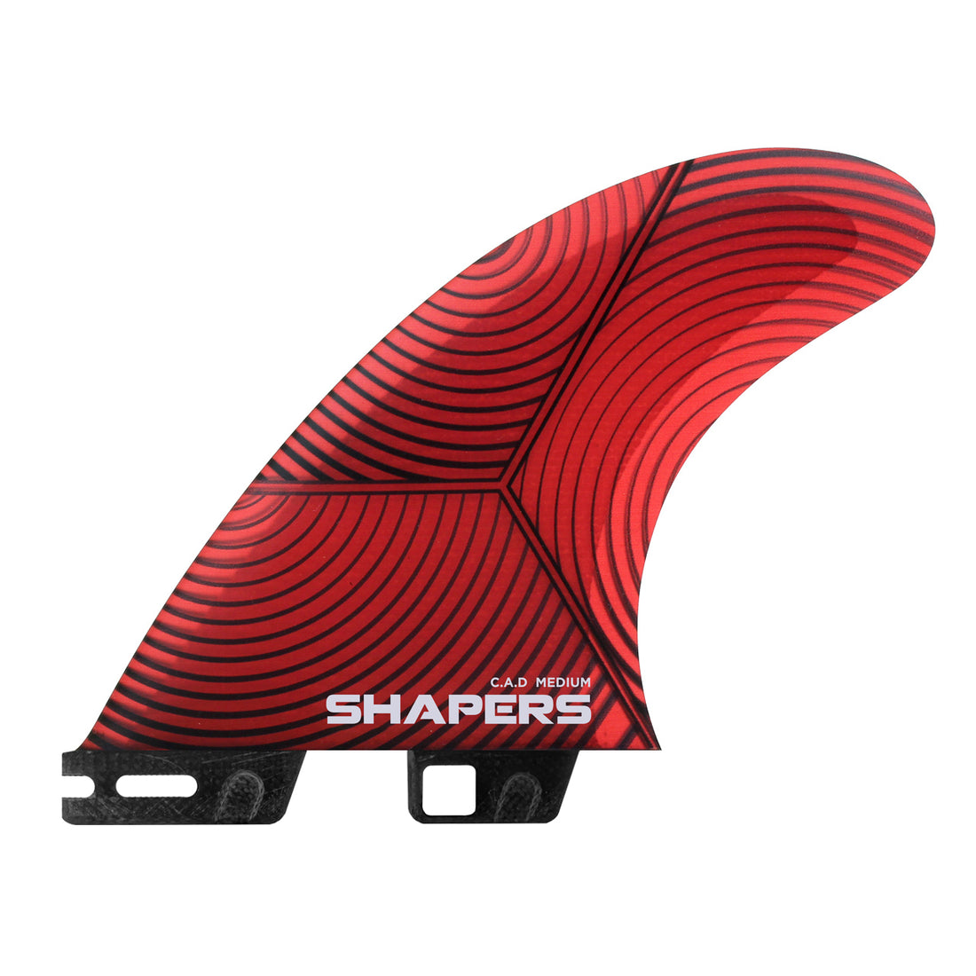Shapers C.A.D medium Red 3-Fin set Shapers 2 Tab. If you’re after a fin set that does it all, the Shapers Medium Single Tab/ Futures Compatible C.A.D (Control. Acceleration. Drive.) is built to be your go-to everyday thruster. This all-rounder template delivers a balanced, neutral feel that keeps your surfing smooth and predictable—whether you’re linking turns on a performance shortboard or driving through softer waves on a daily driver.
