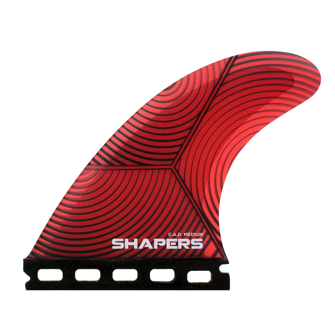 Shapers C.A.D medium Red 3-Fin set Single Tab. If you’re after a fin set that does it all, the Shapers Medium Single Tab/ Futures Compatible C.A.D (Control. Acceleration. Drive.) is built to be your go-to everyday thruster. This all-rounder template delivers a balanced, neutral feel that keeps your surfing smooth and predictable—whether you’re linking turns on a performance shortboard or driving through softer waves on a daily driver.
