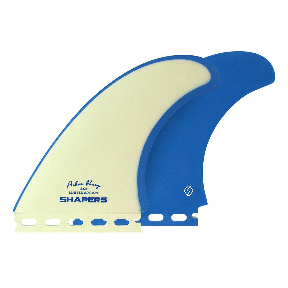 The AP5.59” Twin Fin sets are inspired by Asher Pacey’s stylish and progressive Twin Fin surfing. The AP Twin Fins redefine the traditional approach to flat and lateral twin fin surfing, bridging the gap between Twin Fins and Thrusters. The AP Twin Fins are designed to provide maximum drive, speed and hold through turns whilst maintaining a lively, free flowing ride that is iconic to twin fin surfing.