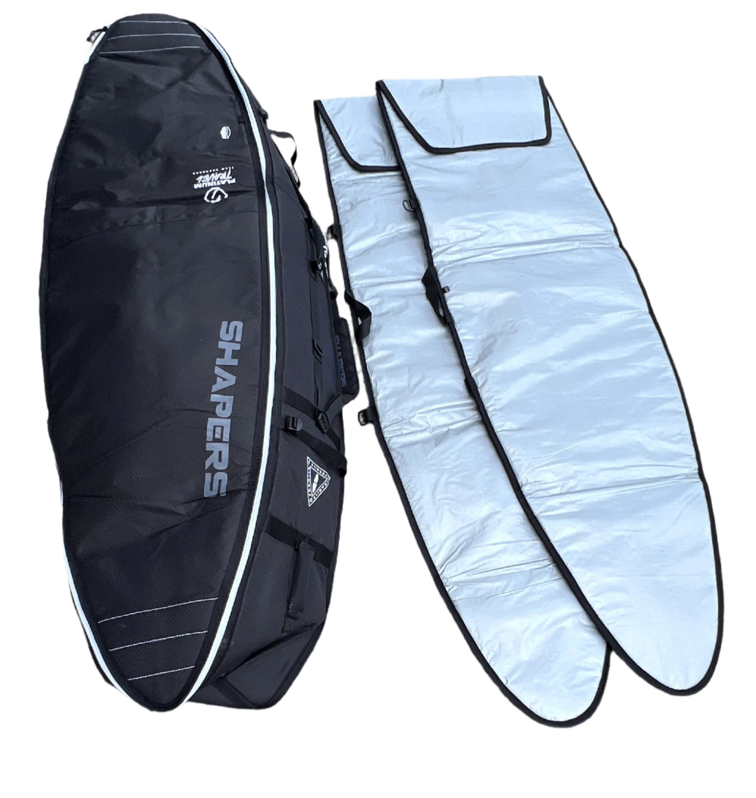 Shapers Global Wheely Surfboard Travel Bag  — wheeled multi-board surf travel coffin with heavy padding and internal tie-downs, available at Freeride Surf & Skate NZ.