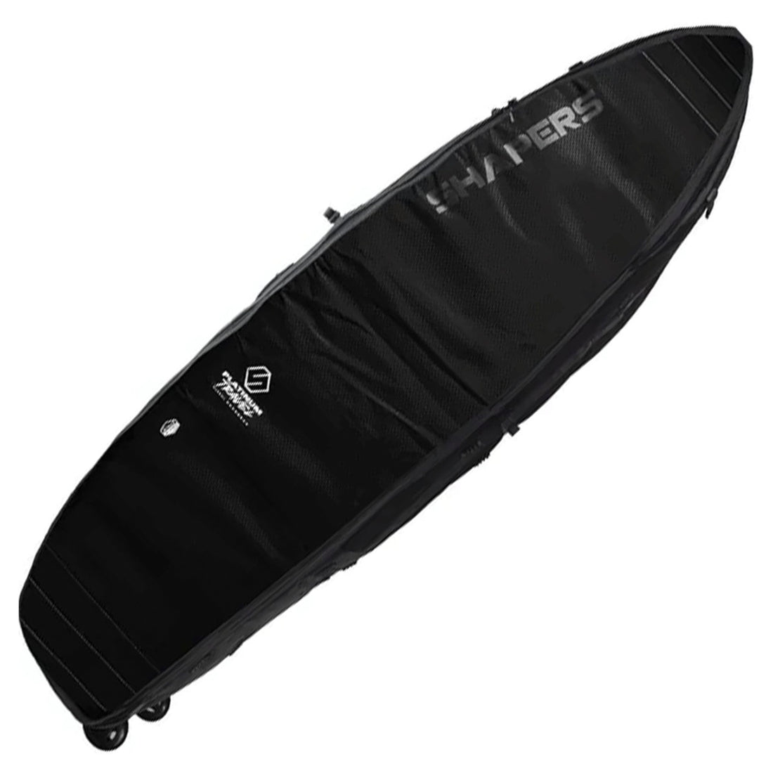 Shapers Global Wheely Surfboard Travel Bag 7’2" — wheeled multi-board surf travel coffin with reinforced padding and internal compression straps, available at Freeride Surf & Skate NZ.