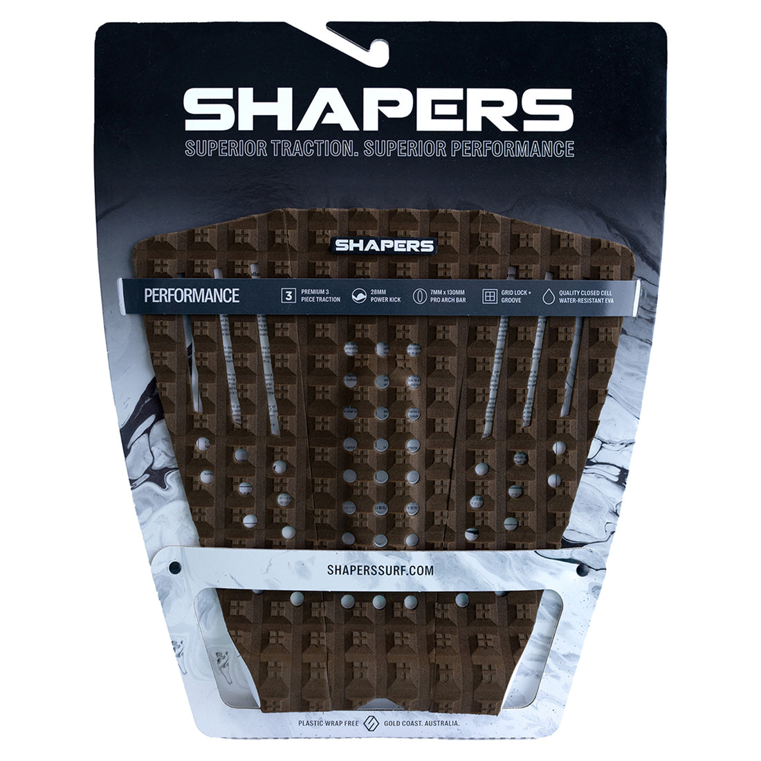 Shapers Performance 3 piece tail pad earth surfboard traction grip available at Freeride Surf & Skate NZ.
