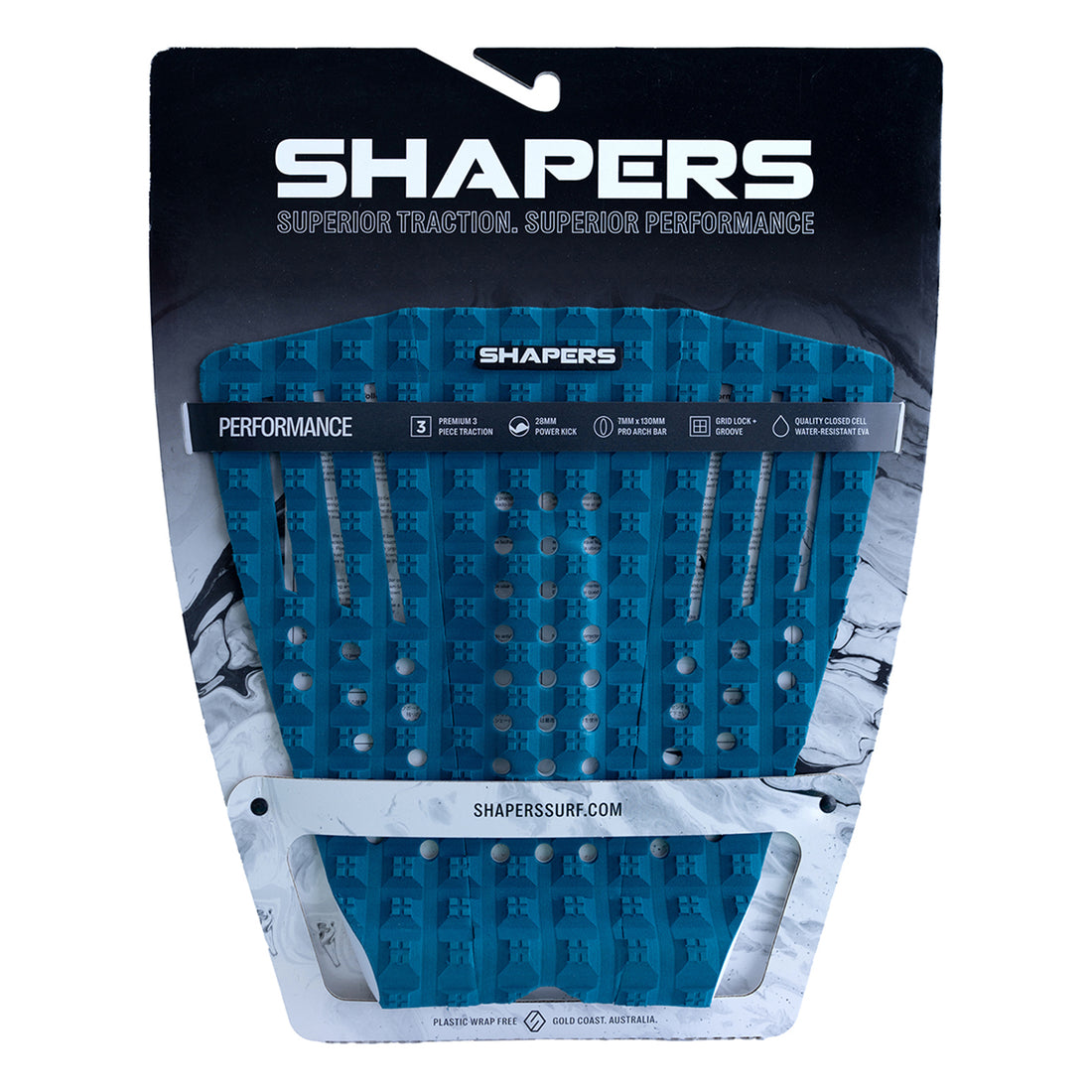 Shapers Performance 3 piece tail pad ocean surfboard traction grip available at Freeride Surf & Skate NZ.