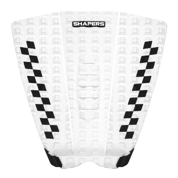 Shapers Sheldon Simkus Pro Model surfboard tail pad white black traction pad available at Freeride Surf & Skate NZ.