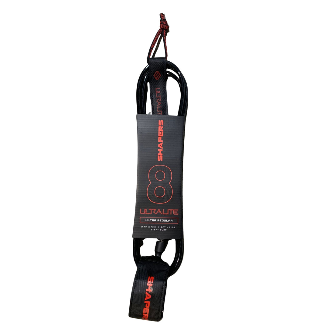 Shapers ultra performance 8ft surf leash black 7mm cord available at Freeride Surf & Skate NZ.