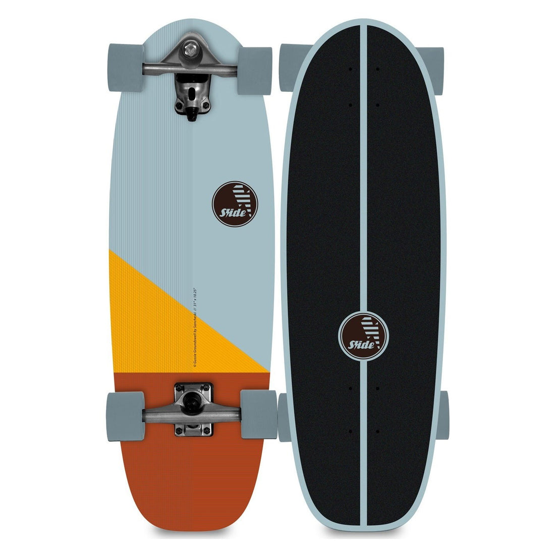 Slide Gussie GroundswelI 31-inch Surfskate with Gen 3 surf trucks and maple deck, available at Freeride Surf & Skate NZ.