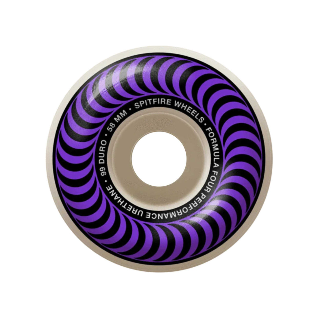Spitfire F4 101 Classic 58mm Purple Wheels — high-performance Formula Four skateboard wheels for park and bowl skating, available at Freeride Surf & Skate NZ.