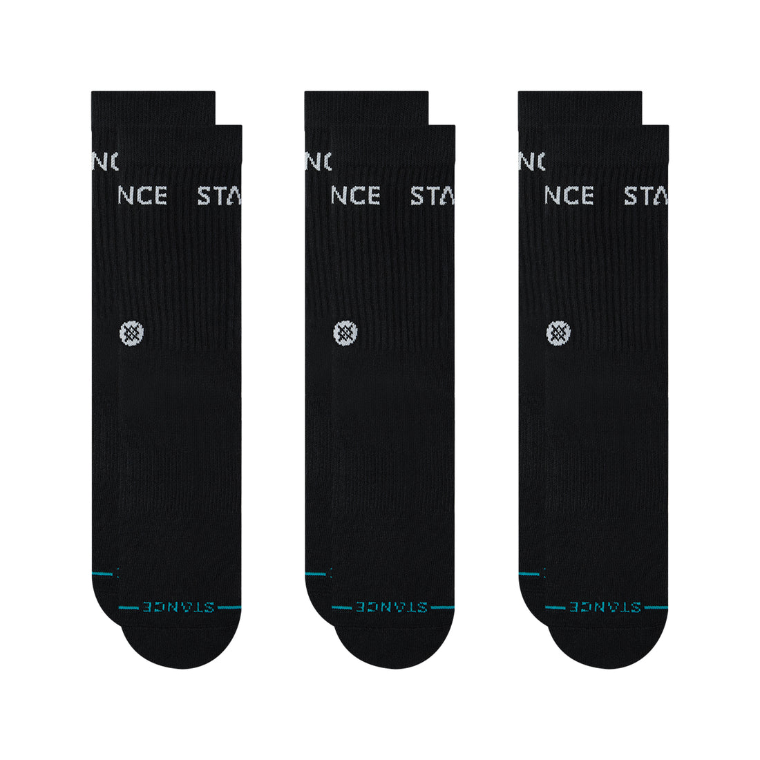 Stance Original Crew Socks 3 Pack in Black, men's US size 9–13, featuring soft combed cotton, elastic arch support and reinforced heels and toes, available at Freeride Surf & Skate NZ.