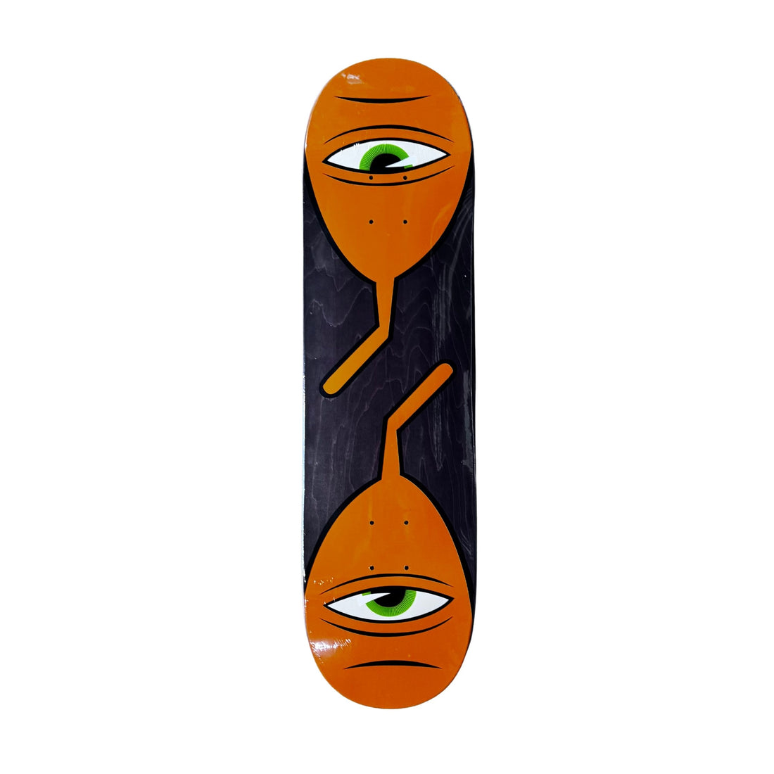 Toy Machine 8.25 Sect Symmetrical Skate Deck — Orange and black with green eyes completely symmetrical maple deck with medium concave and iconic alien artwork, shop Freeride Surf & Skate 