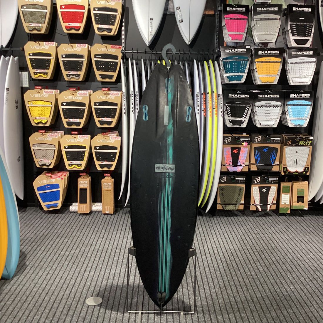 Second-hand GHS Phantom surfboard 6'1 with FCS II fin setup available at Freeride Surf & Skate NZ.