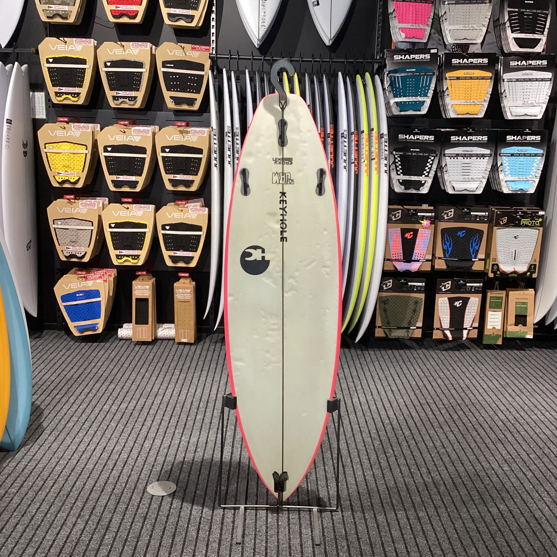 Second-hand HC The Jam surfboard 5'9 with FCS II fin setup and PU Epoxy Skin construction available at Freeride Surf & Skate NZ.